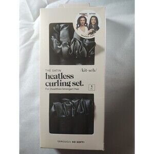 Kitsch Satin Overnight Hair Curlers Set Black Heatless Curling Rods, Soft Roll